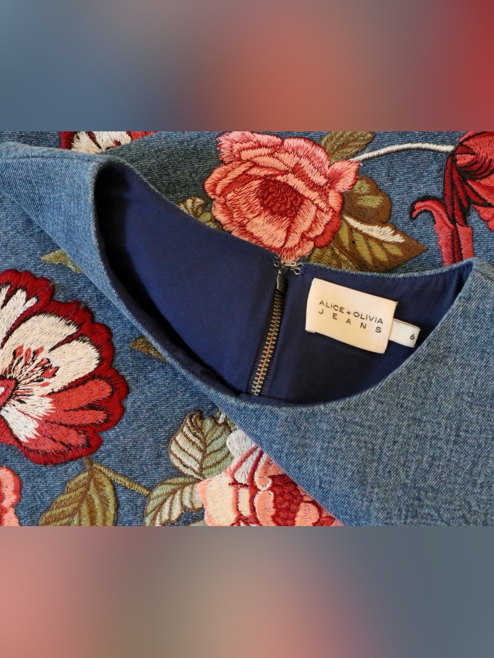 ALICE + OLIVIA CADE EMBROIDERED DENIM MINI DRESS - Picture 14 of 16